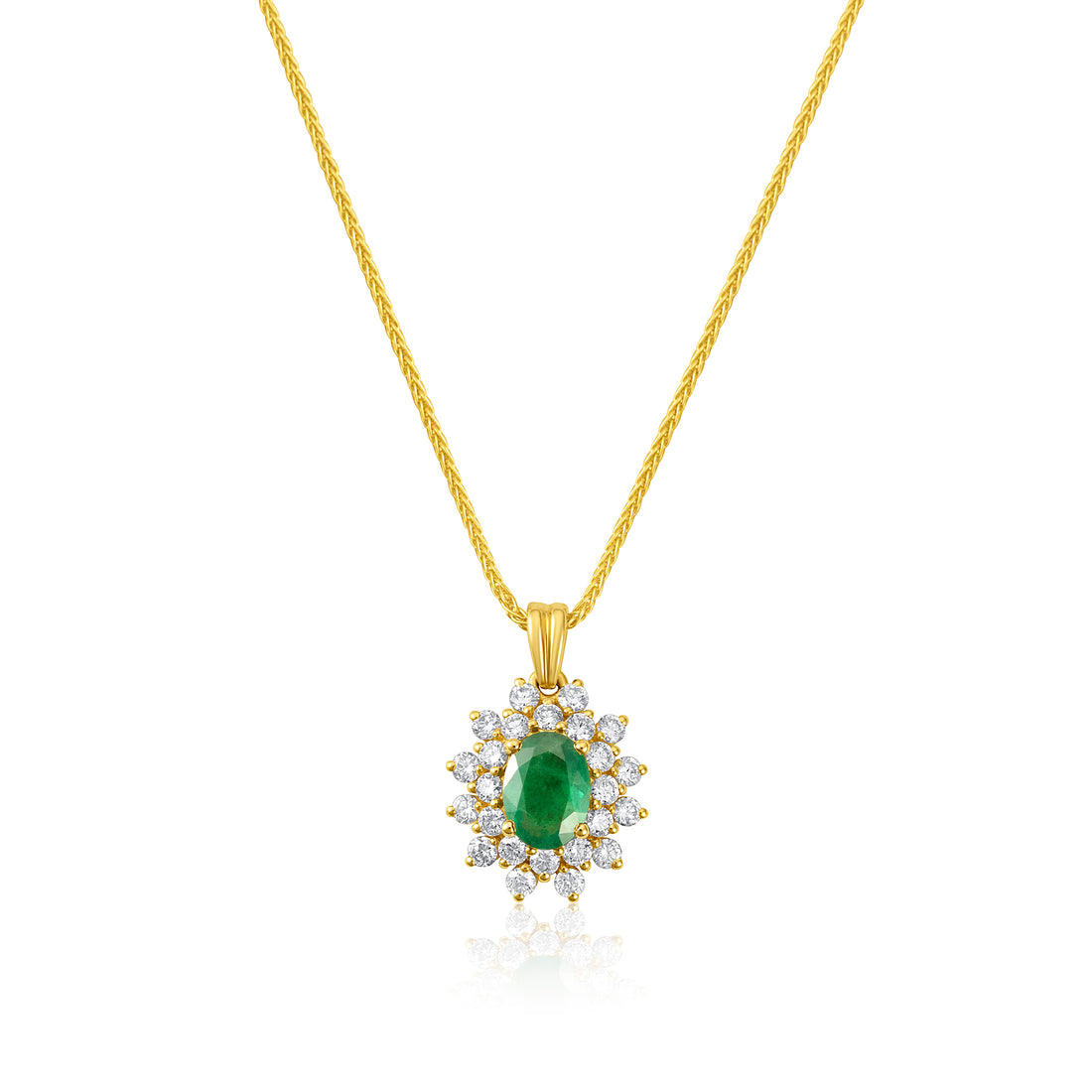 Emerald and Diamond Cluster Pendant with Foxtail Link Chain - Robert Anthony Jewellers, Edinburgh