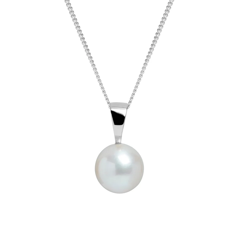 8-8.5mm Round White Akoya Pearl 18ct White Gold Pendant with Chain - Robert Anthony Jewellers, Edinburgh