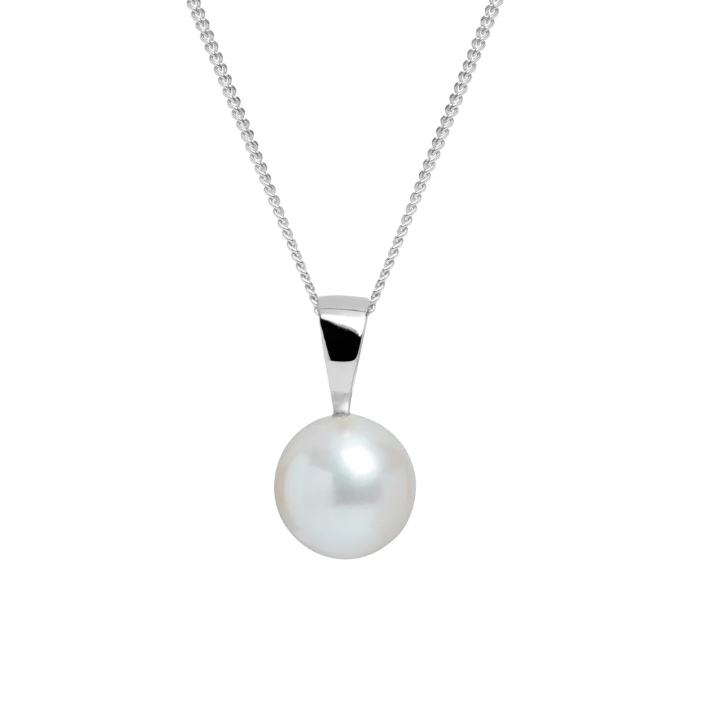 8-8.5mm Round White Akoya Pearl 18ct White Gold Pendant with Chain