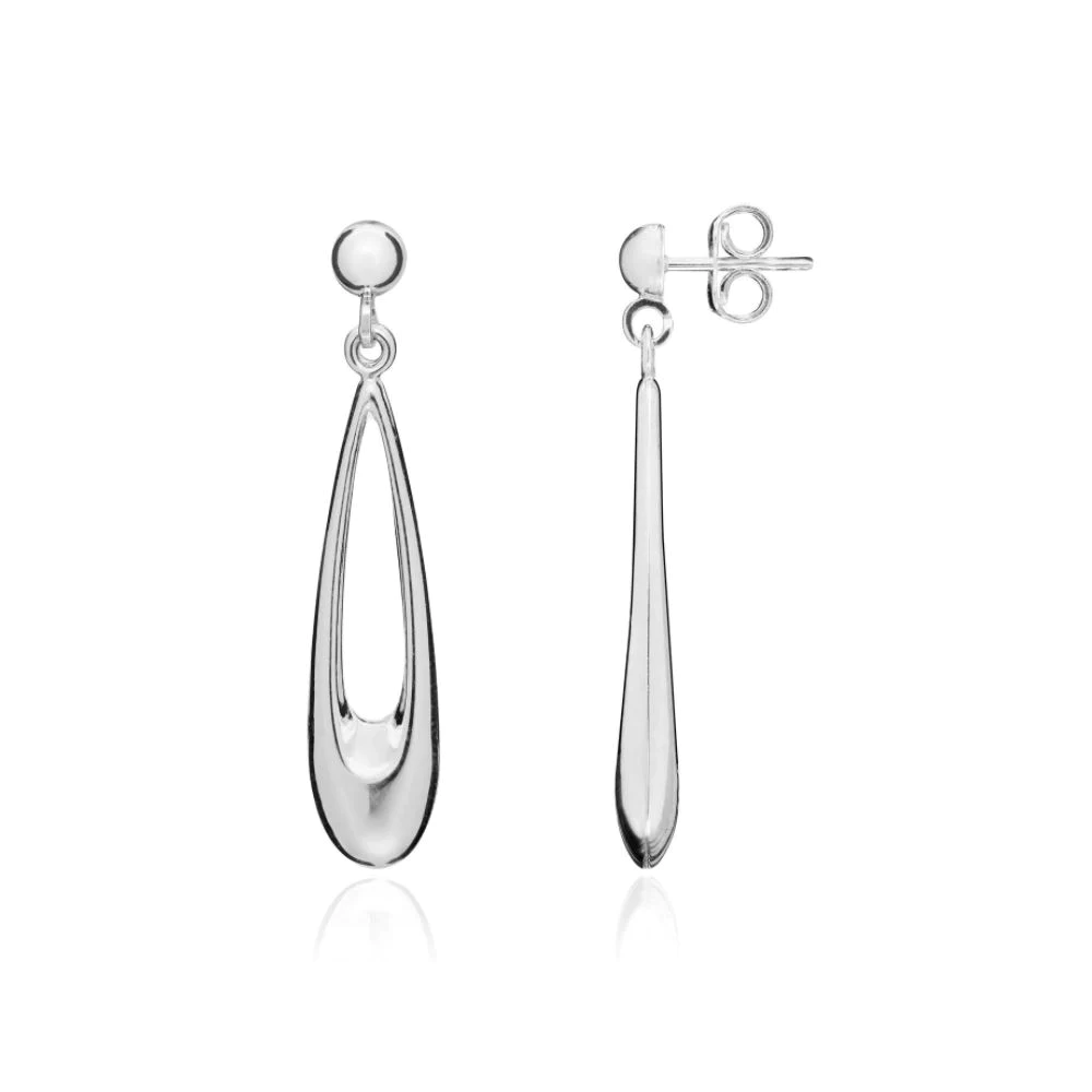 9CT White Gold Long Open Pear Shape Drop Earrings (34x6.5mm) - Robert Anthony Jewellers, Edinburgh