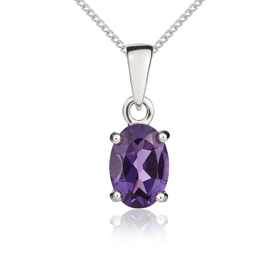 9CT White Gold Oval Amethyst Claw Pendant (7x5mm) - Robert Anthony Jewellers, Edinburgh