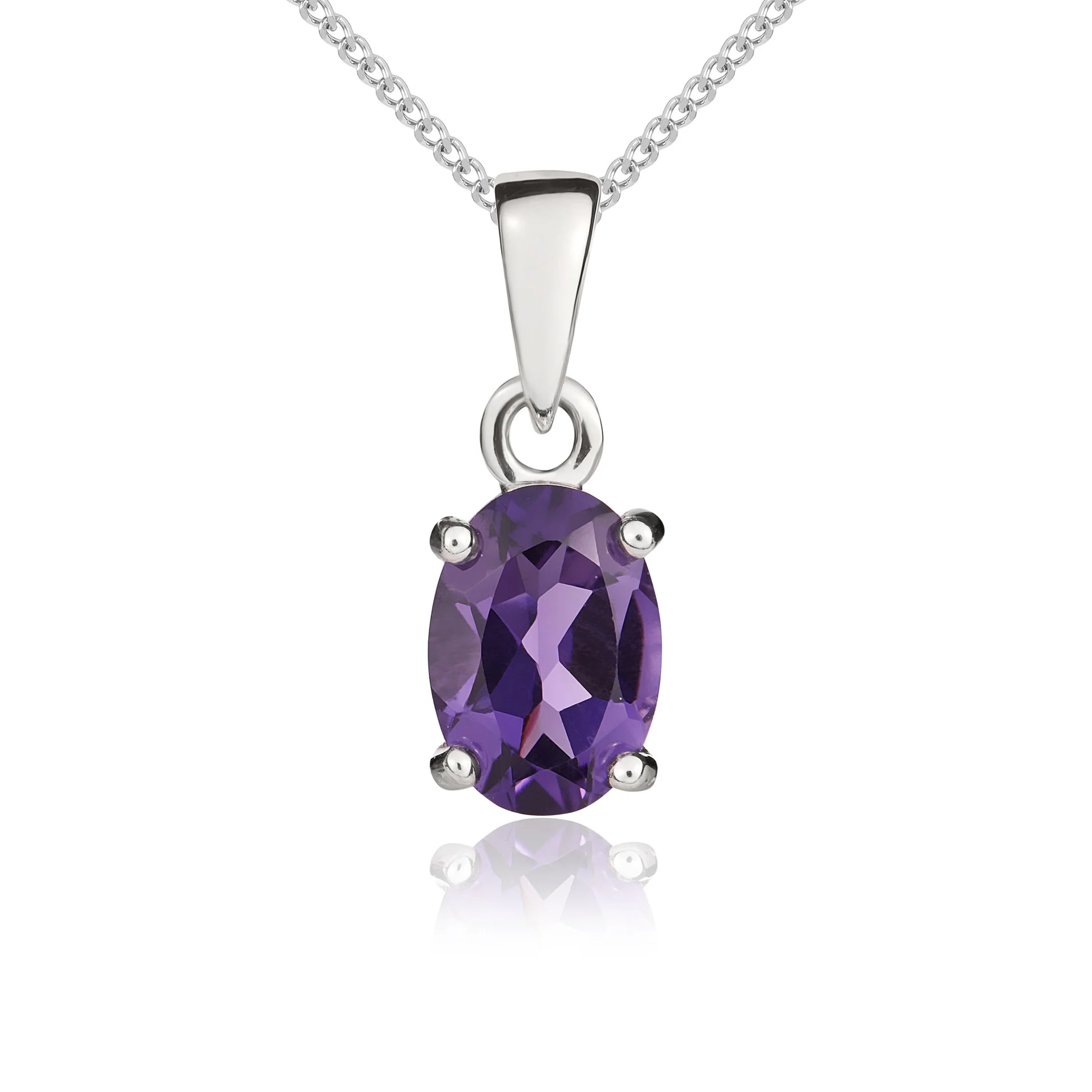 9CT White Gold Oval Amethyst Claw Pendant (7x5mm)