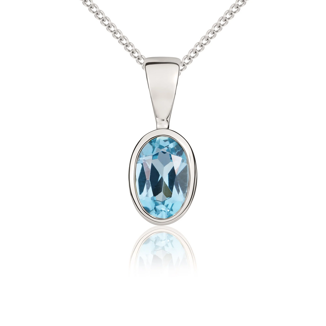 9CT White Gold Oval Swiss Blue Topaz Rubover Pendant (6x4mm) - Robert Anthony Jewellers, Edinburgh