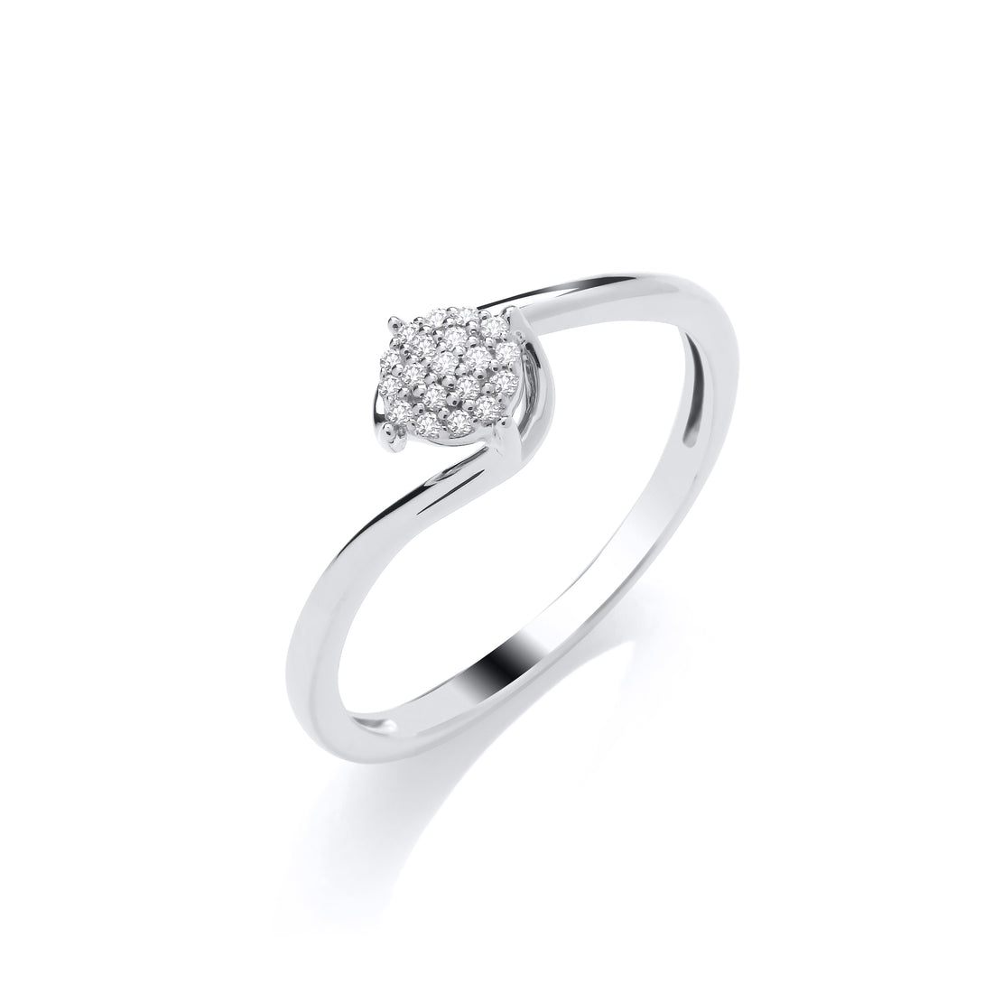 9CT Gold Round Cluster Diamond Ring with Twisted Shank - Robert Anthony Jewellers, Edinburgh
