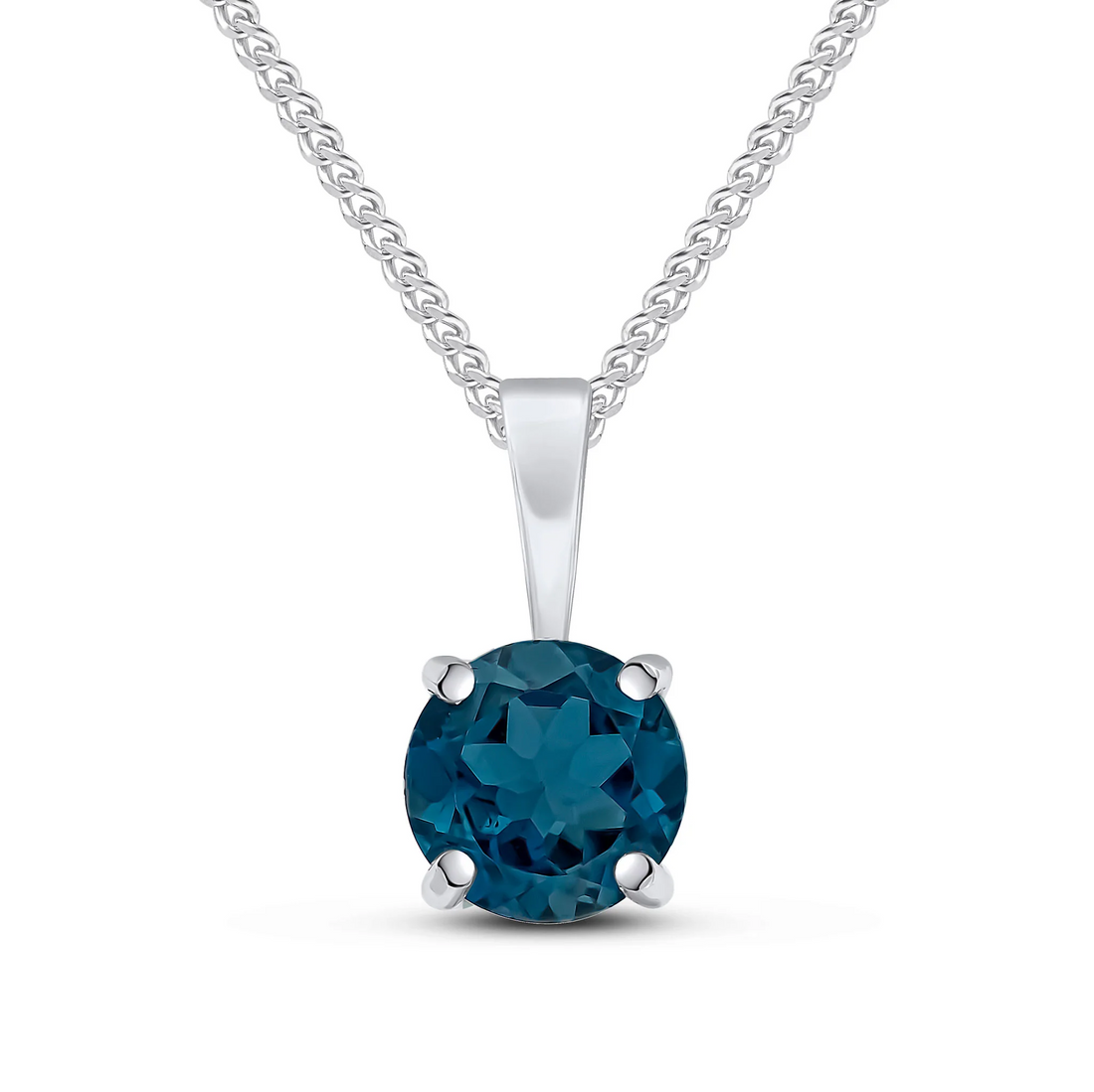 9CT White Gold Round London Blue Topaz Claw Pendant (6mm) - Robert Anthony Jewellers, Edinburgh