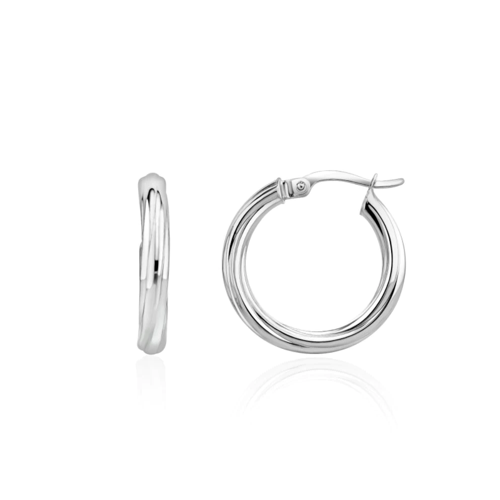 9CT White Gold Twist Hoop Earrings (21mm) - Robert Anthony Jewellers, Edinburgh