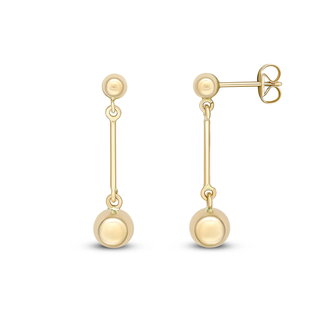 9CT Yellow Gold 4mm and 6mm Polished Ball &amp; Bar Drop Earrings - Robert Anthony Jewellers, Edinburgh