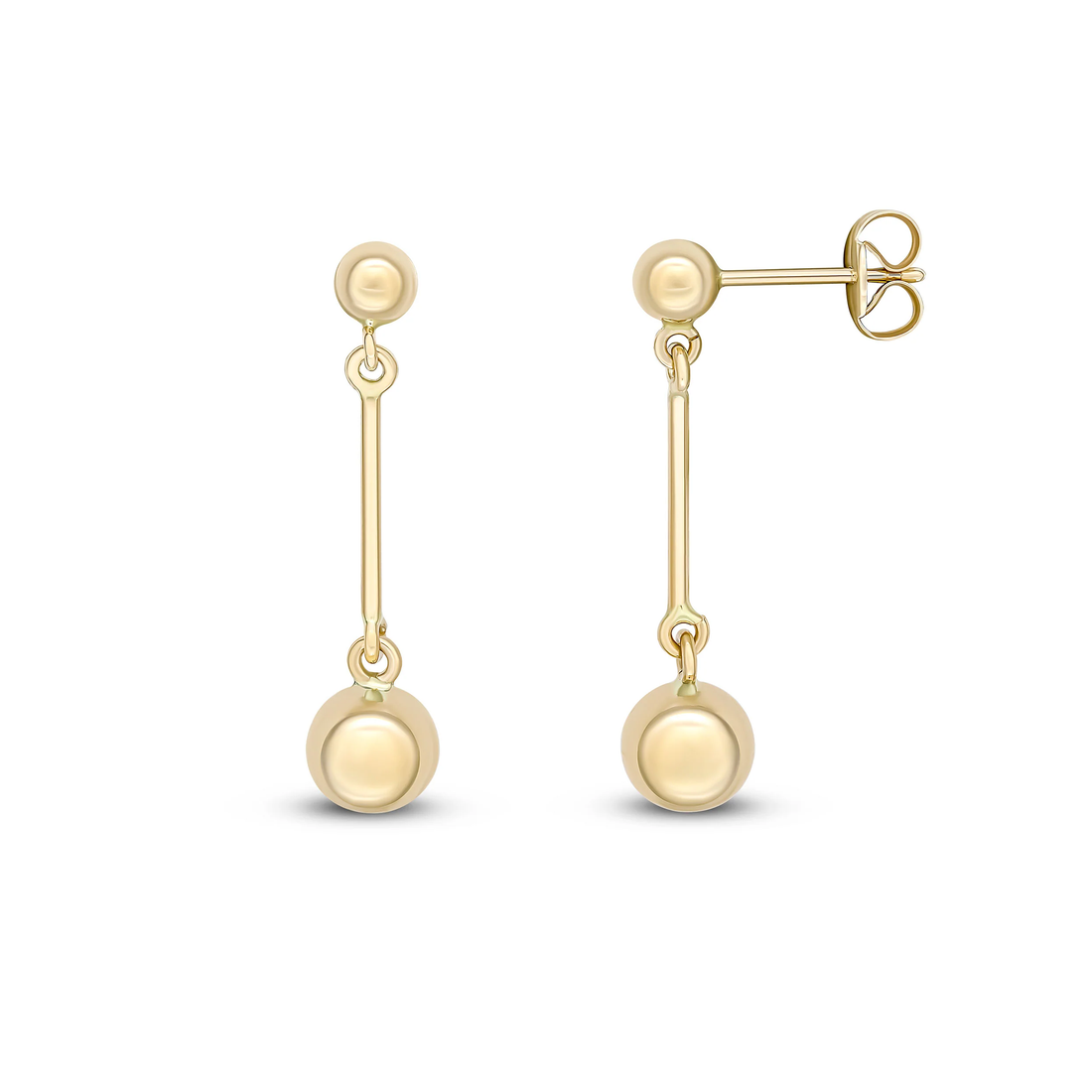 9CT Yellow Gold 4mm and 6mm Polished Ball & Bar Drop Earrings - Robert Anthony Jewellers, Edinburgh