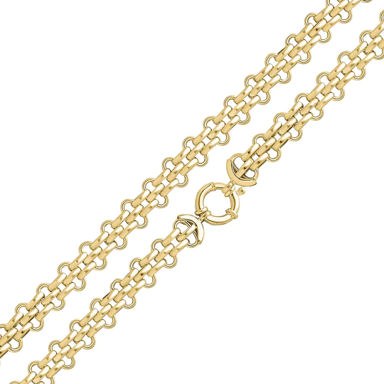 9CT Yellow Gold Handmade 11mm Three Row Gate Chain Bracelet