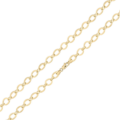 9CT Yellow Gold Handmade 7mm Square Flat Oval Chain