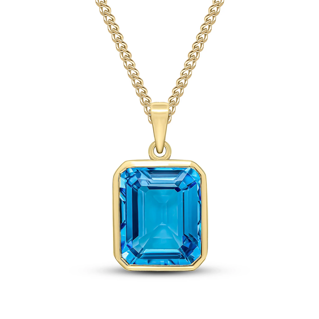 9CT Gold Octagonal Swiss Blue Topaz Rubover Pendant (12x10mm) - Robert Anthony Jewellers, Edinburgh