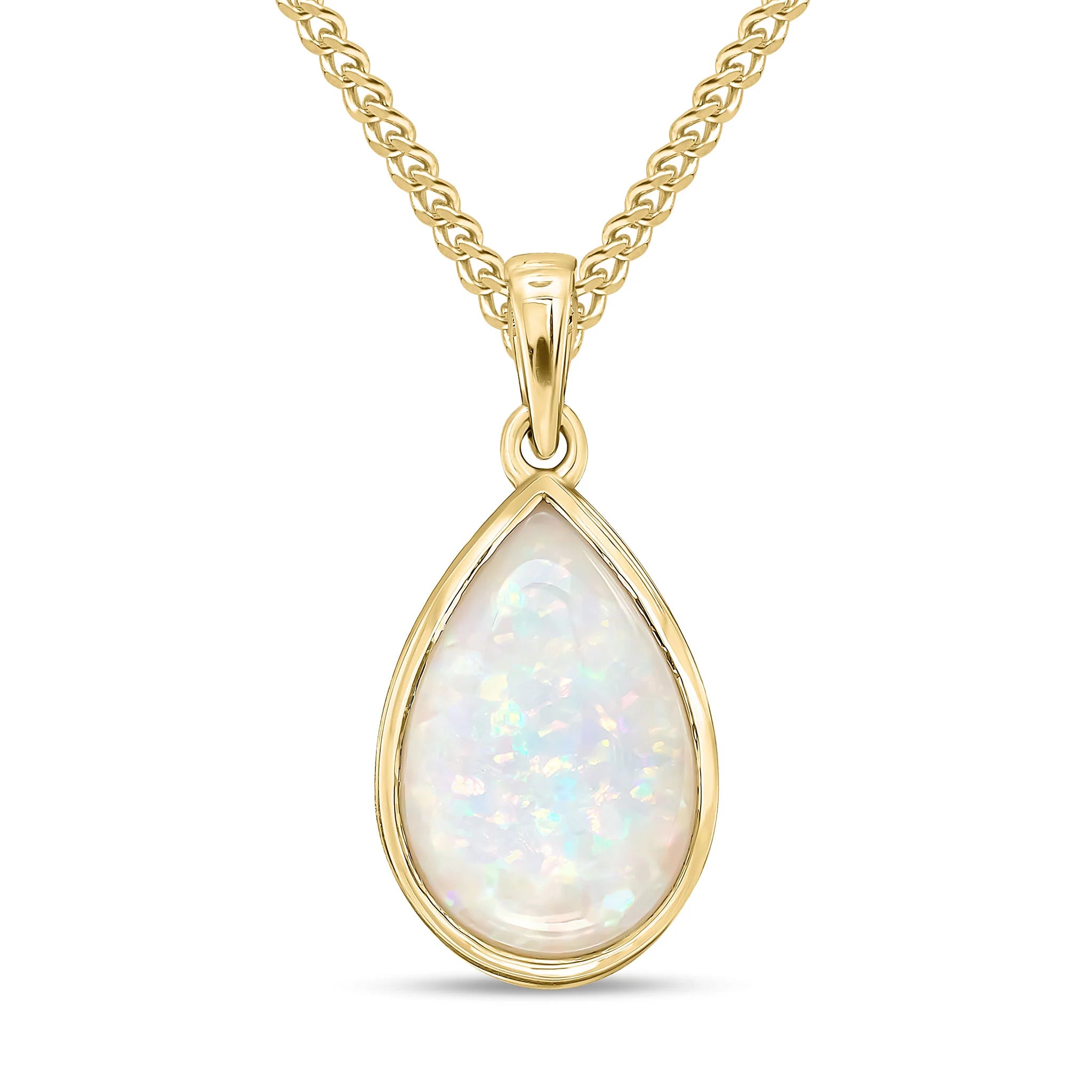 9CT Yellow Gold Pear Shaped Opal Rubover Pendant (14x9mm)