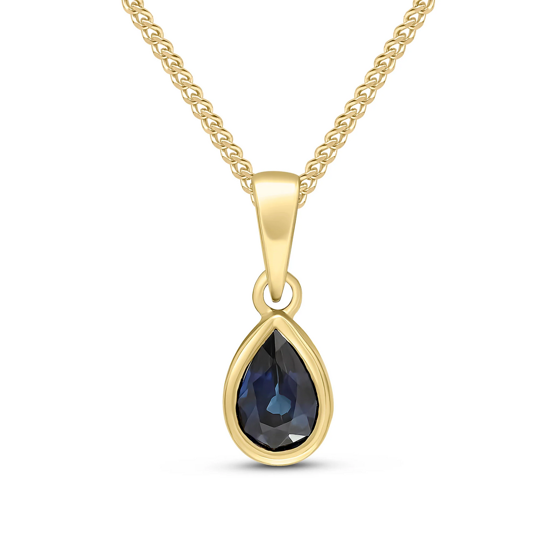 9CT Gold Pear Shaped Sapphire Rubover Pendant (6x4mm)