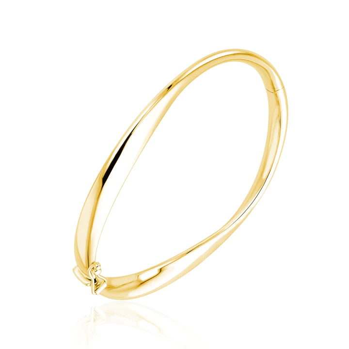 9CT Yellow Gold Plain Wavy Hinged Bangle - Robert Anthony Jewellers, Edinburgh