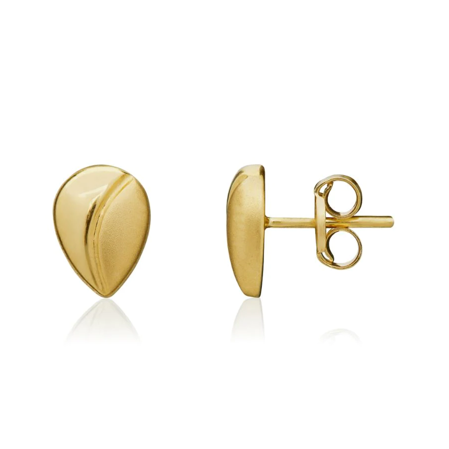 9CT Yellow Gold Polished/Satin (Matte) Pear Stud Earrings - Robert Anthony Jewellers, Edinburgh