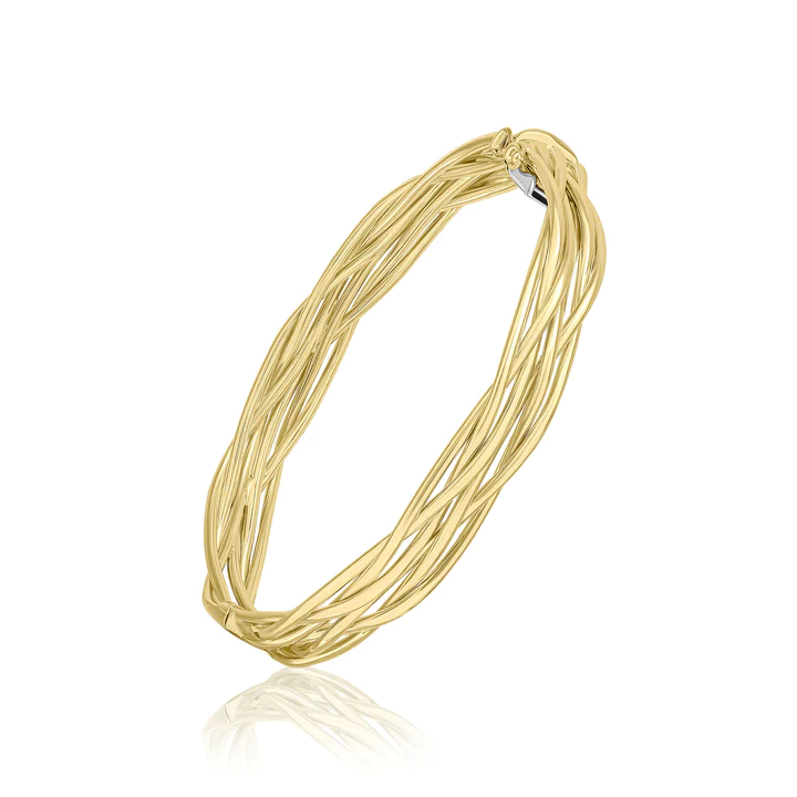 9CT Yellow Gold Polished Woven Wide Solid Hinged Bangle - Robert Anthony Jewellers, Edinburgh