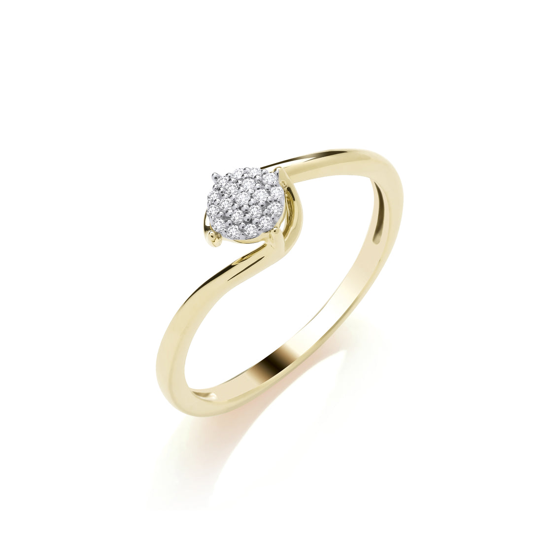 9CT Gold Round Cluster Diamond Ring with Twisted Shank - Robert Anthony Jewellers, Edinburgh