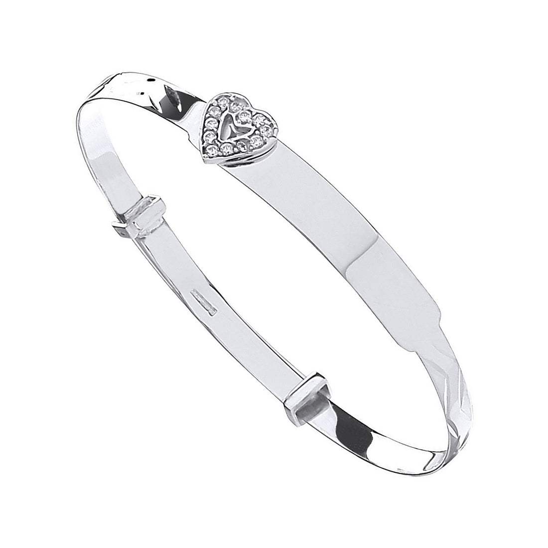 9CT White Gold Diamond Cut Expandable Baby Bangle with CZ Heart