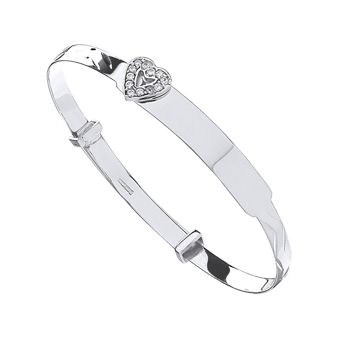 9CT White Gold Diamond Cut Expandable Baby Bangle with CZ Heart - Robert Anthony Jewellers, Edinburgh