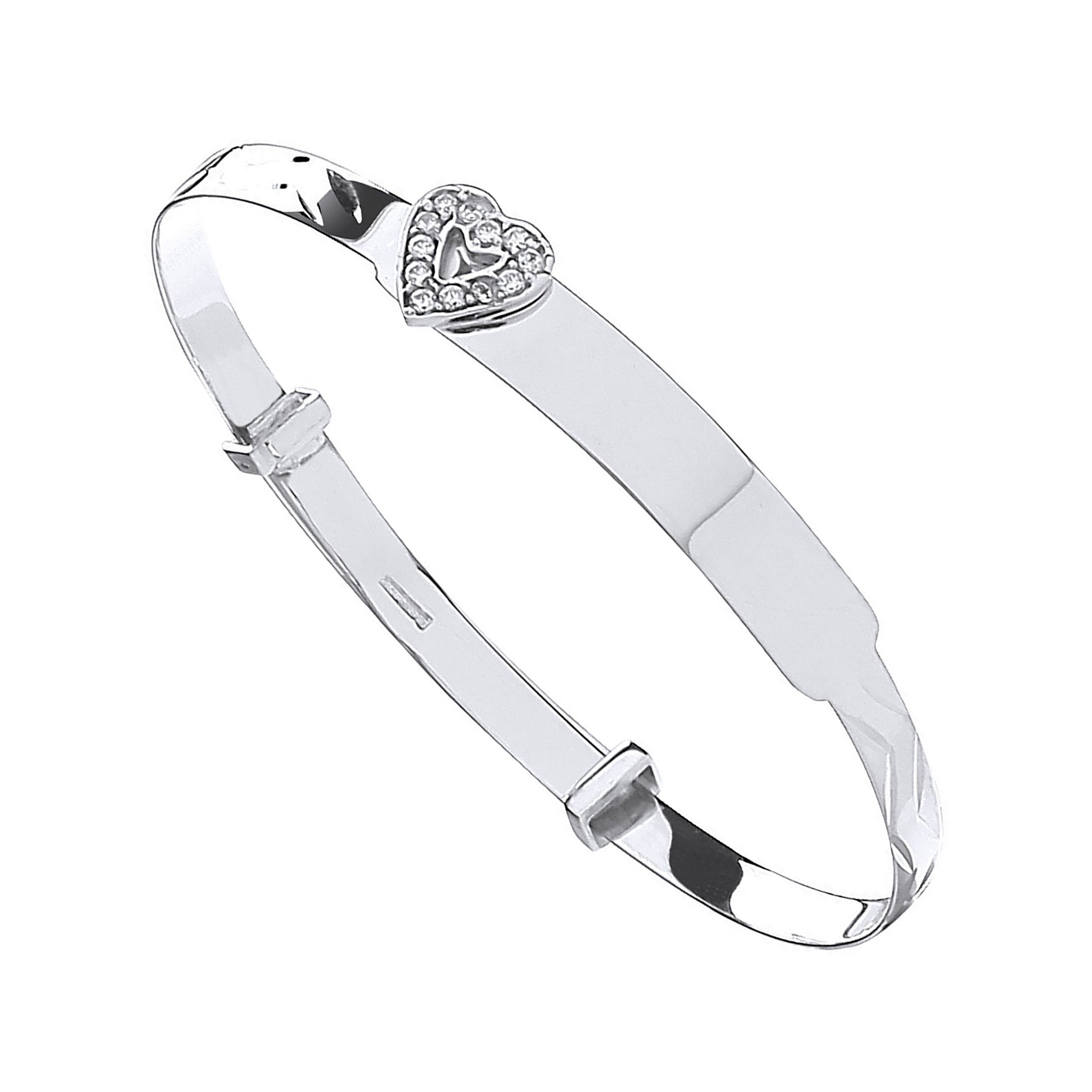 9CT White Gold Diamond Cut Expandable Baby Bangle with CZ Heart - Robert Anthony Jewellers, Edinburgh