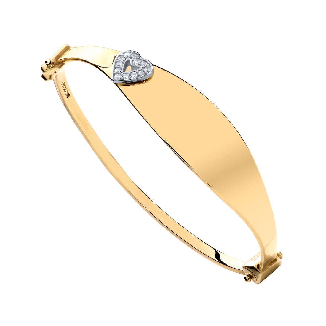 9CT Yellow Gold Oval ID with CZ Heart Baby Bangle