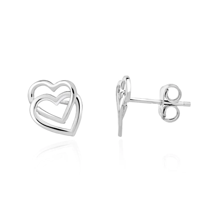 9CT Gold Double Heart Stud Earrings (11X9mm) - Robert Anthony Jewellers, Edinburgh