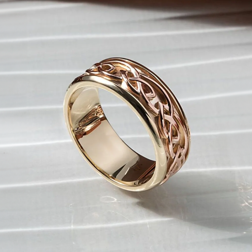 9ct Yellow and Rose Gold Celtic Wedding Band - Robert Anthony Jewellers, Edinburgh