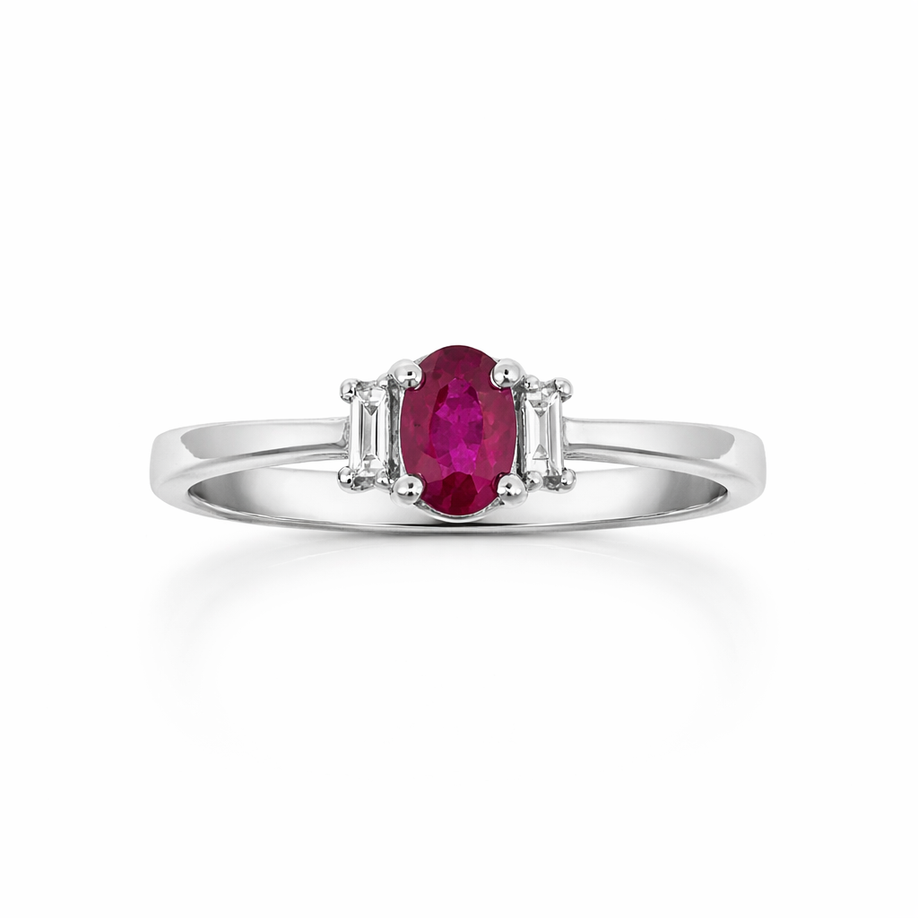 Elegant Ruby &amp; Diamond Three-Stone Ring 18ct