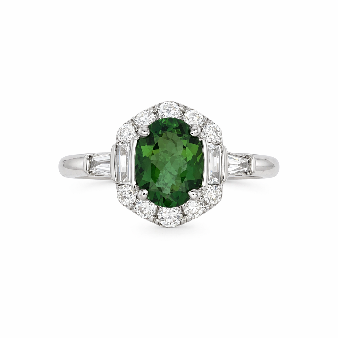Green Tourmaline &amp; 0.51ct Diamond Halo Ring