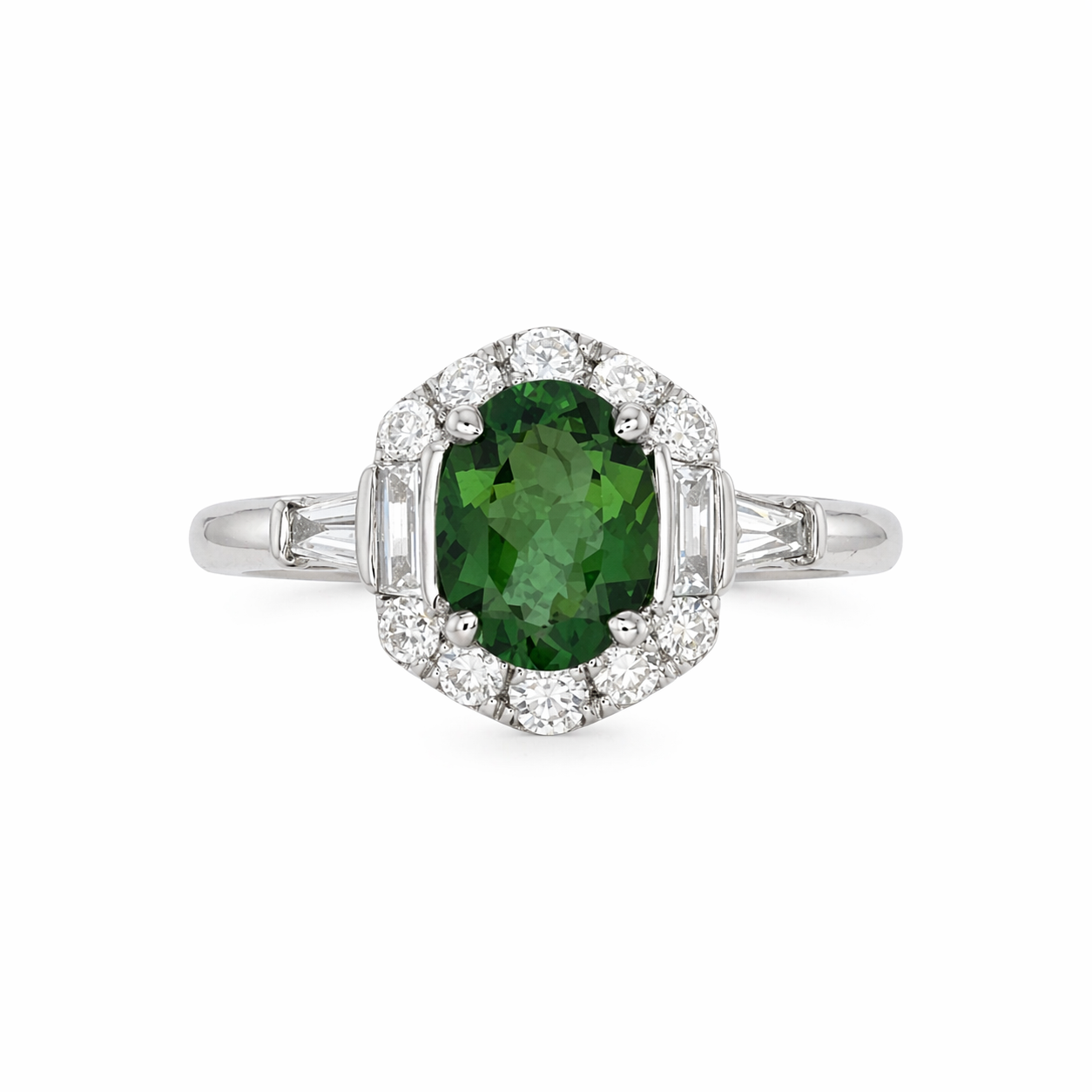 Green Tourmaline &amp; 0.51ct Diamond Halo Ring