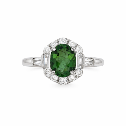 Green Tourmaline &amp; 0.51ct Diamond Halo Ring