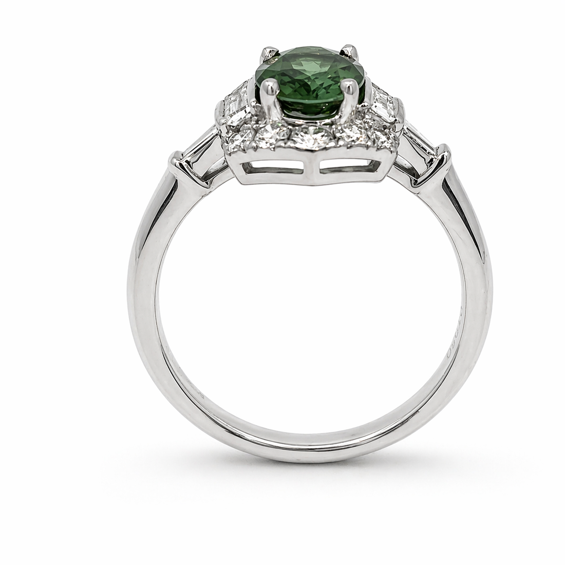 Green Tourmaline &amp; 0.51ct Diamond Halo Ring