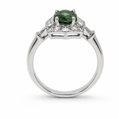 Green Tourmaline &amp; 0.51ct Diamond Halo Ring