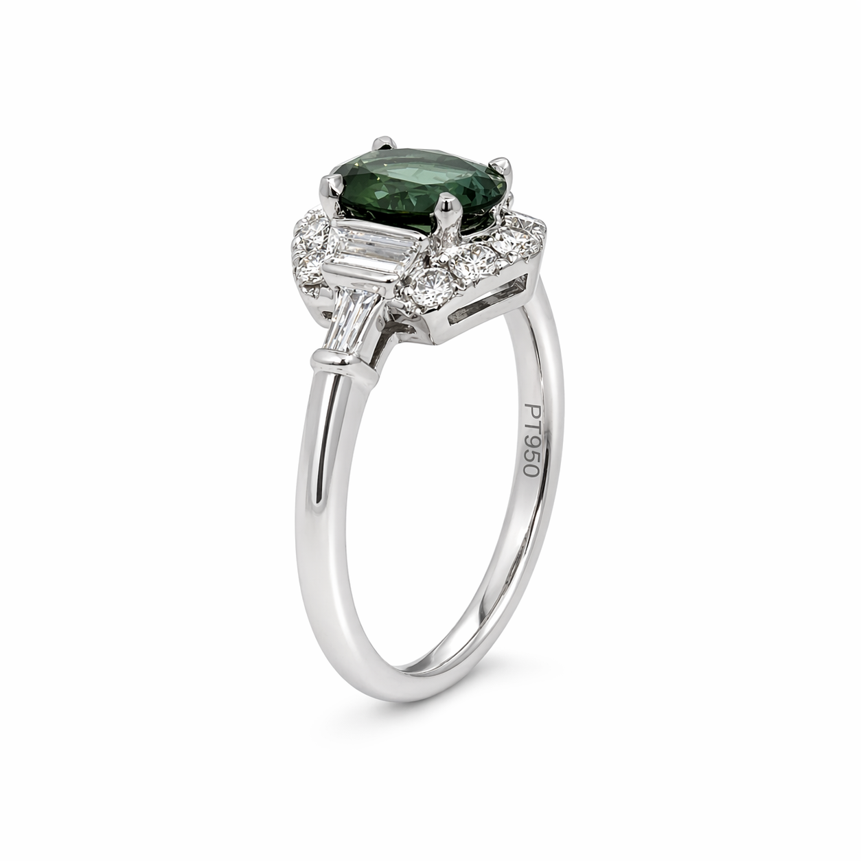 Green Tourmaline &amp; 0.51ct Diamond Halo Ring