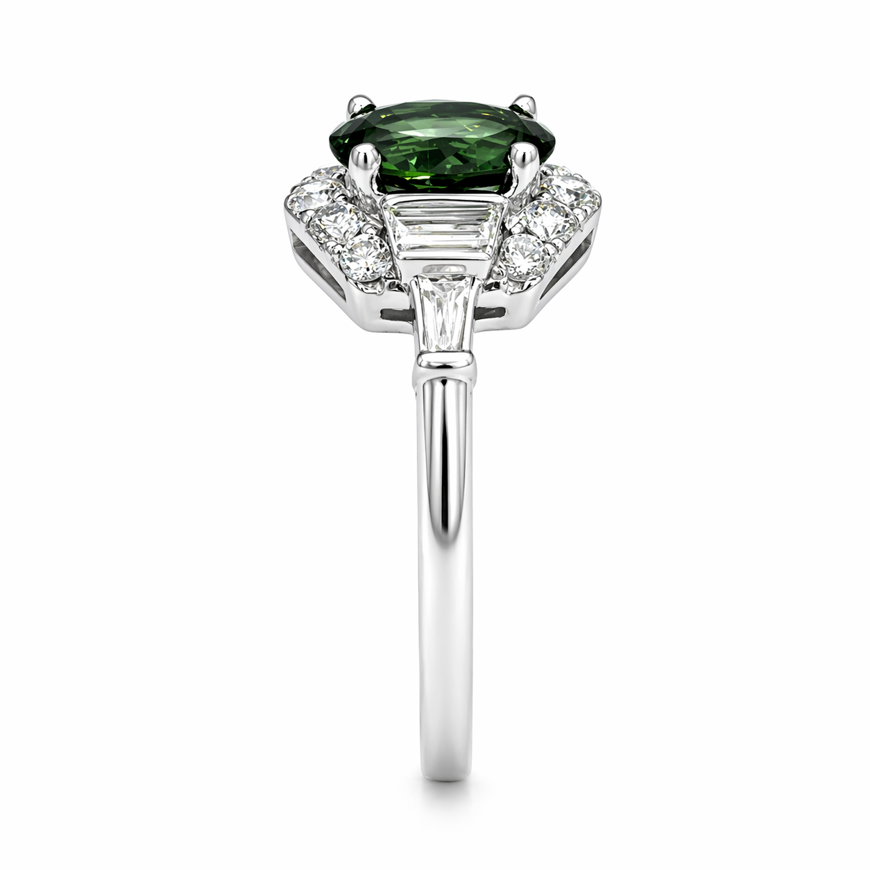 Green Tourmaline &amp; 0.51ct Diamond Halo Ring