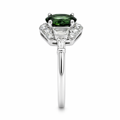 Green Tourmaline &amp; 0.51ct Diamond Halo Ring