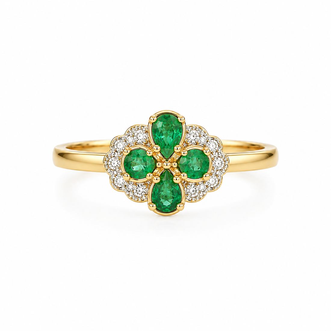 9ct Gold Emerald & Diamond Cluster Ring