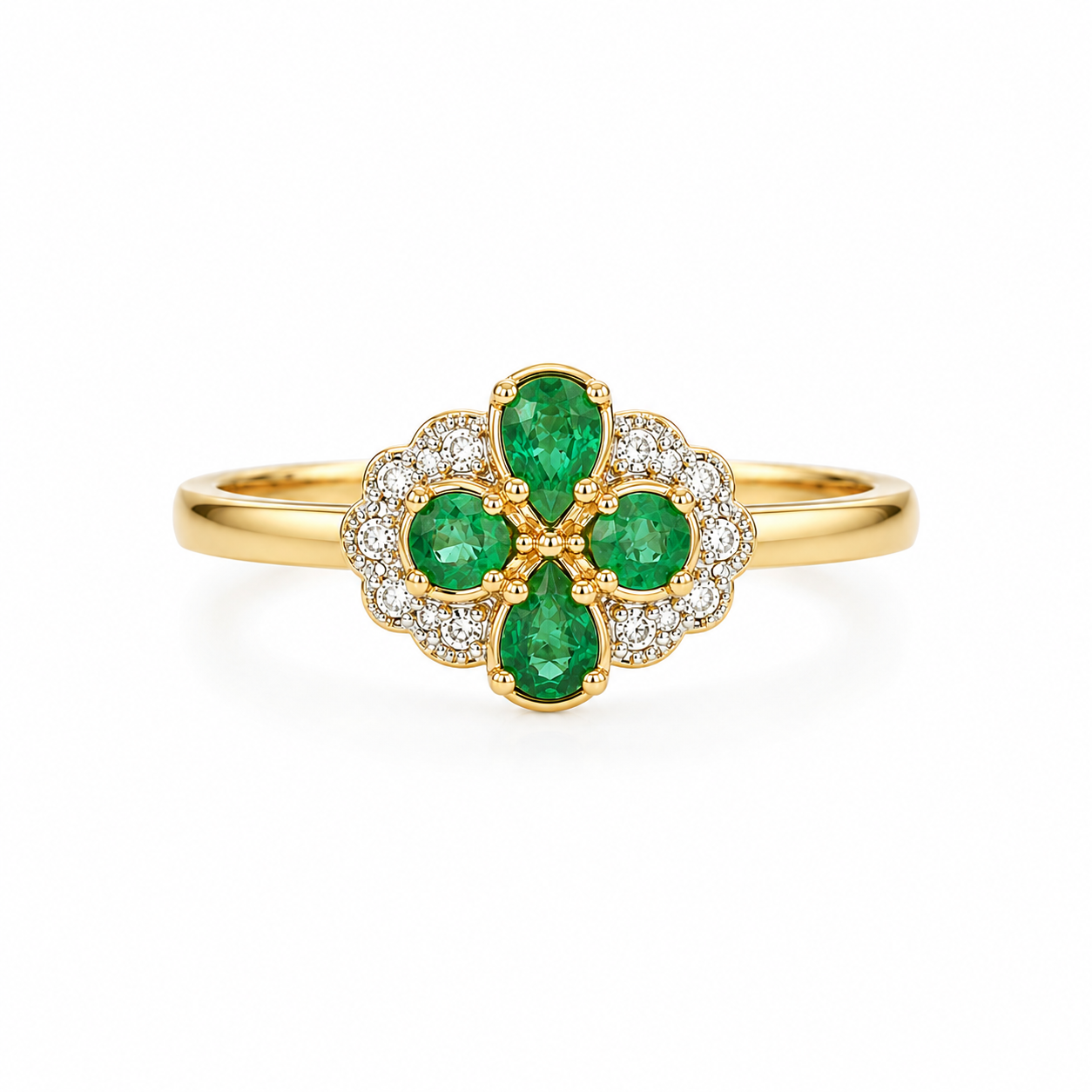 9ct Gold Emerald &amp; Diamond Cluster Ring
