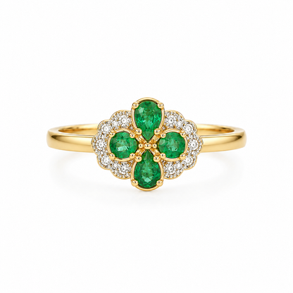 9ct Gold Emerald &amp; Diamond Cluster Ring