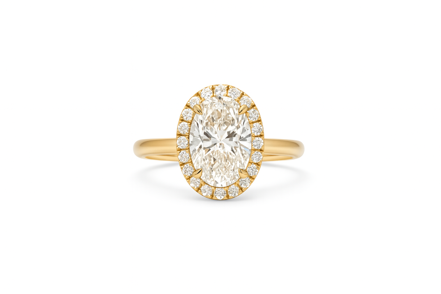 oval-Cut Lab Diamond Halo Ring 18ct Yellow Gold