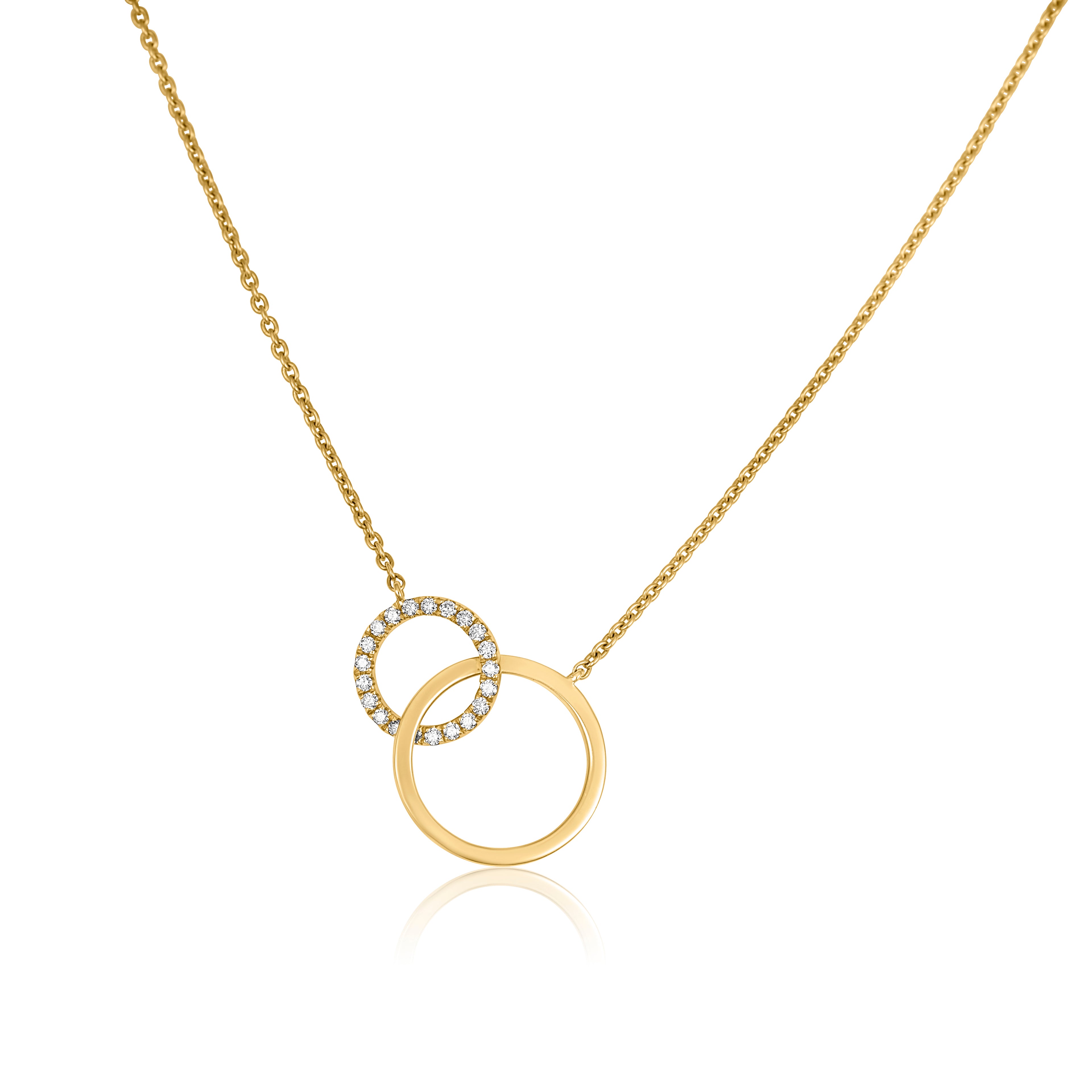 Yellow Gold Diamond Set Double Circlet &amp; Fine Link Necklace
