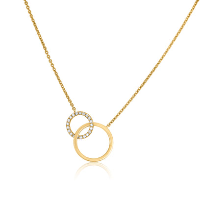 Yellow Gold Diamond Set Double Circlet &amp; Fine Link Necklace