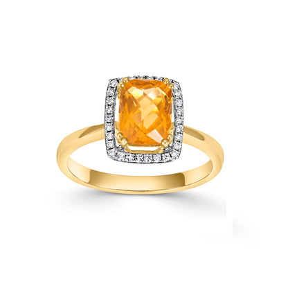 9CT Yellow Gold Cushion Citrine &amp; Diamond Cluster Ring 10mm - Robert Anthony Jewellers, Edinburgh