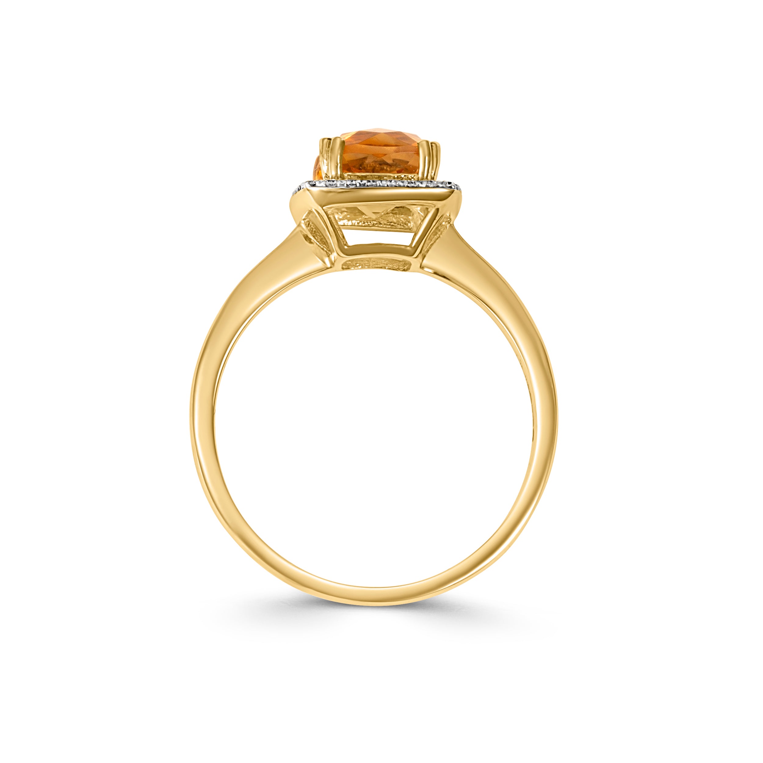 9CT Yellow Gold Cushion Citrine &amp; Diamond Cluster Ring 10mm - Robert Anthony Jewellers, Edinburgh