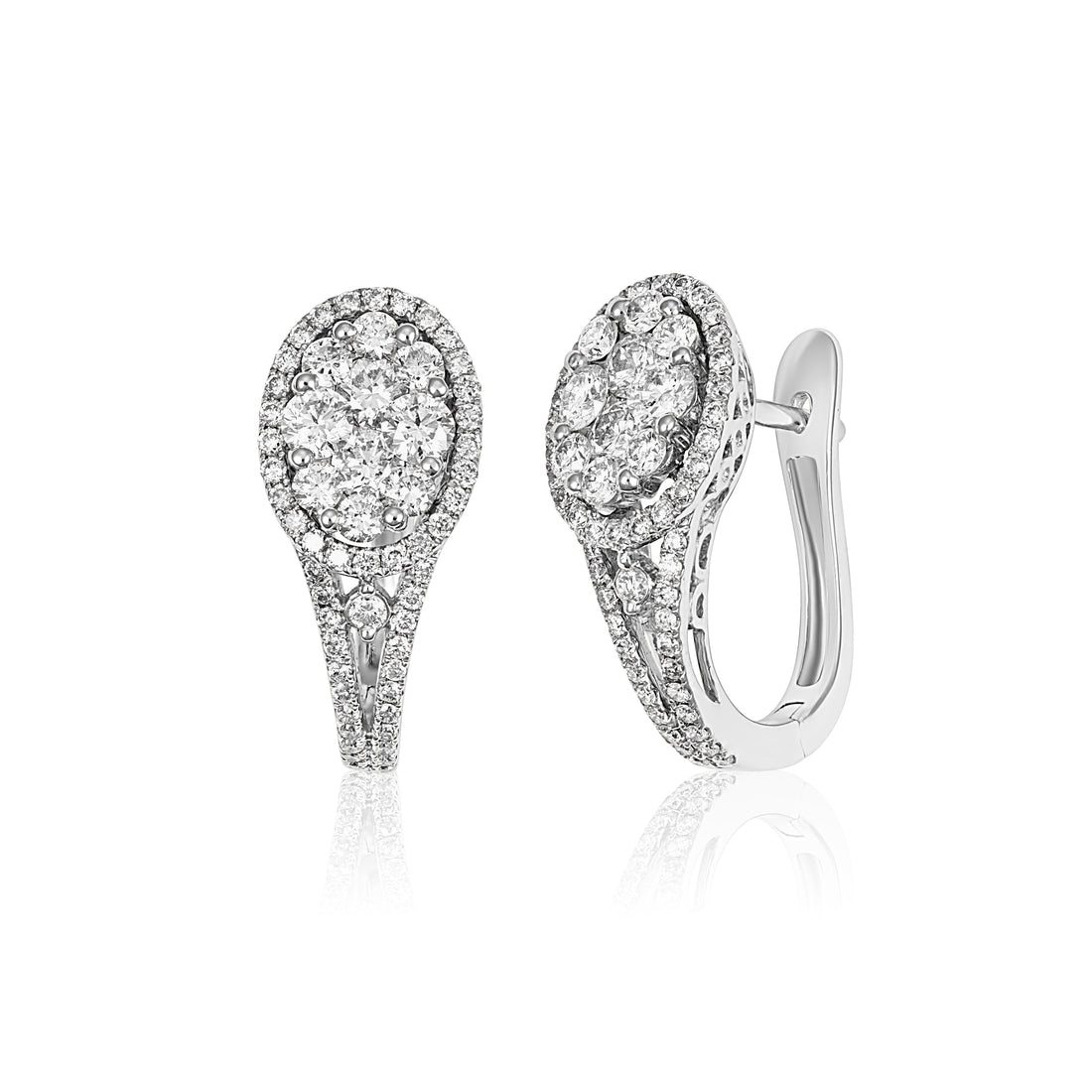 18CT White Gold Oval Diamond Halo Huggie Earrings (2cts) - Robert Anthony Jewellers, Edinburgh