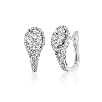 18CT White Gold Oval Diamond Halo Huggie Earrings (2cts)