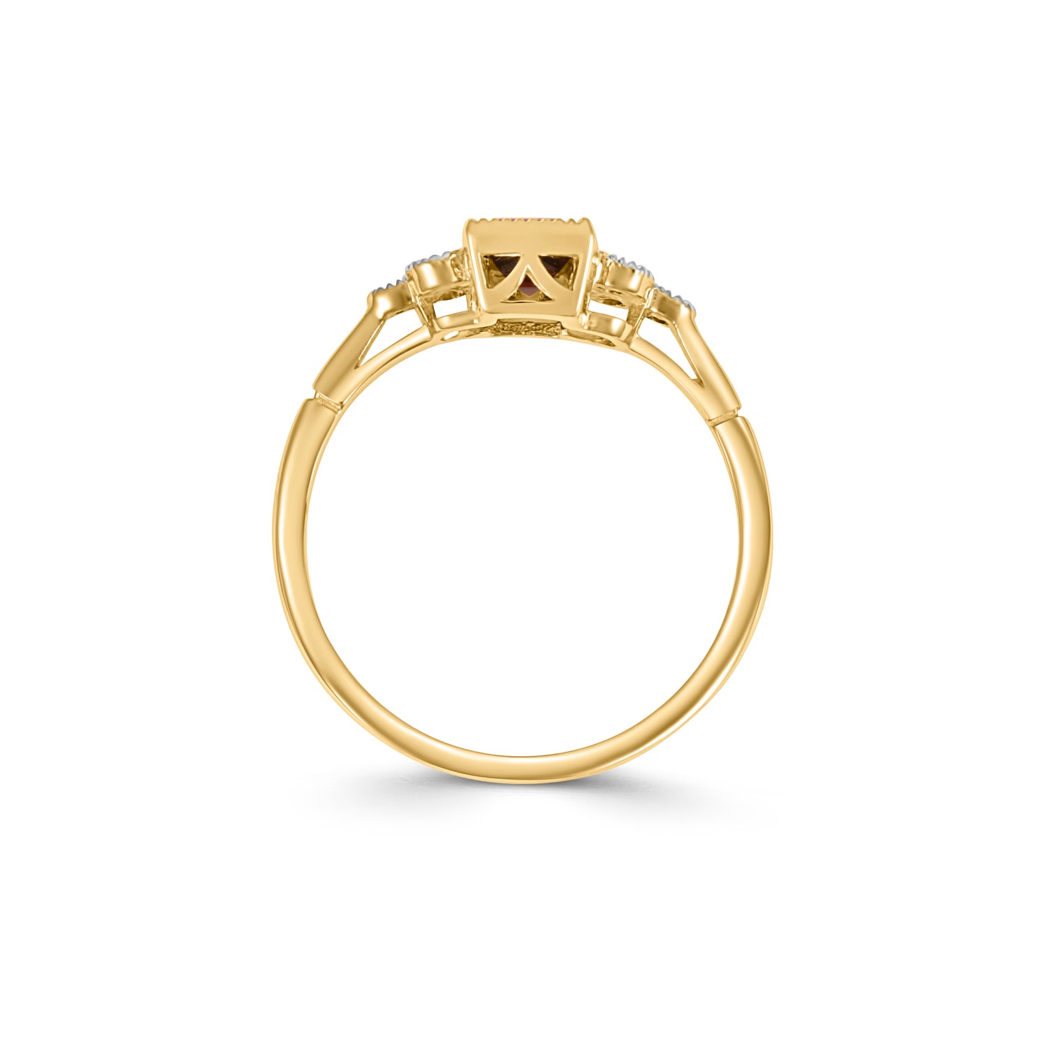 9CT Yellow Gold Emerald-Cut Garnet with Ring with Vintage Diamond-Set Shoulders - Robert Anthony Jewellers, Edinburgh