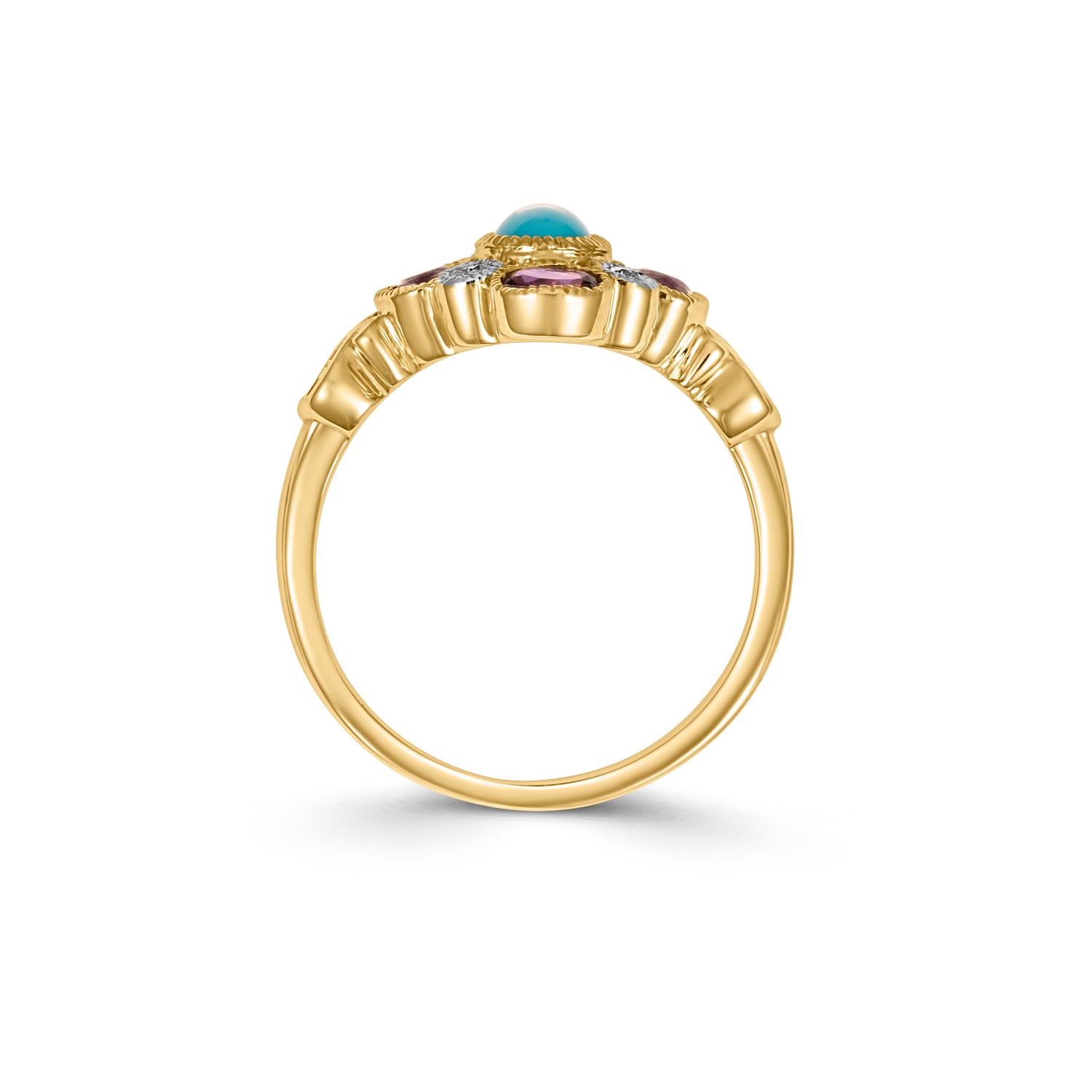 9ct Gold Turquoise, Amethyst and Diamond Ring
