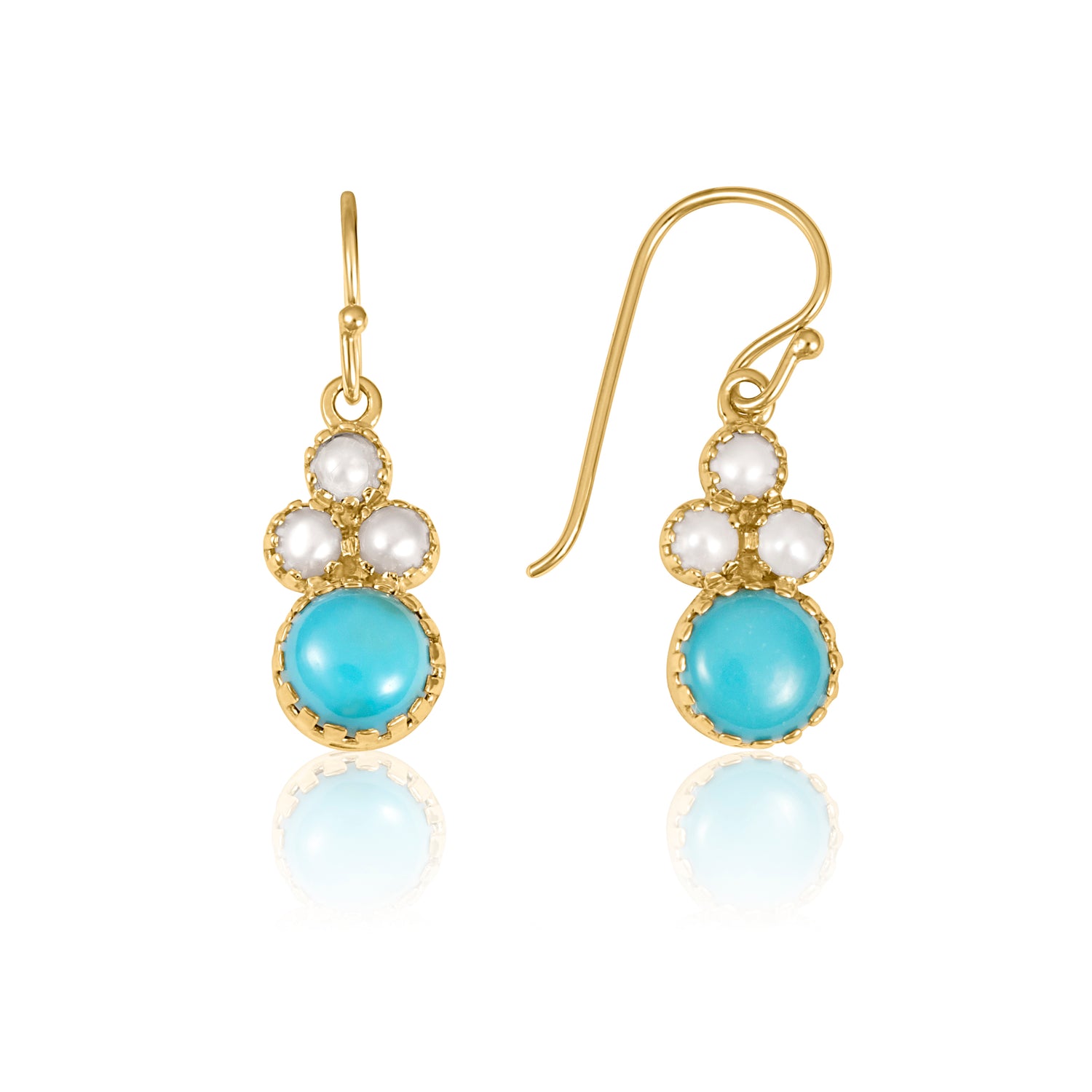 9ct Gold Turquoise and Pearl Drop Earrings - Robert Anthony Jewellers, Edinburgh