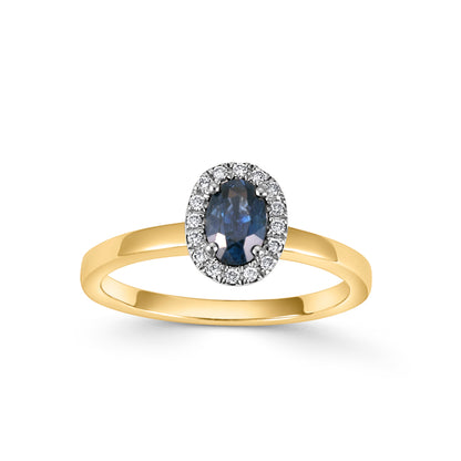 18ct Yellow Gold Sapphire and Diamond Halo Ring